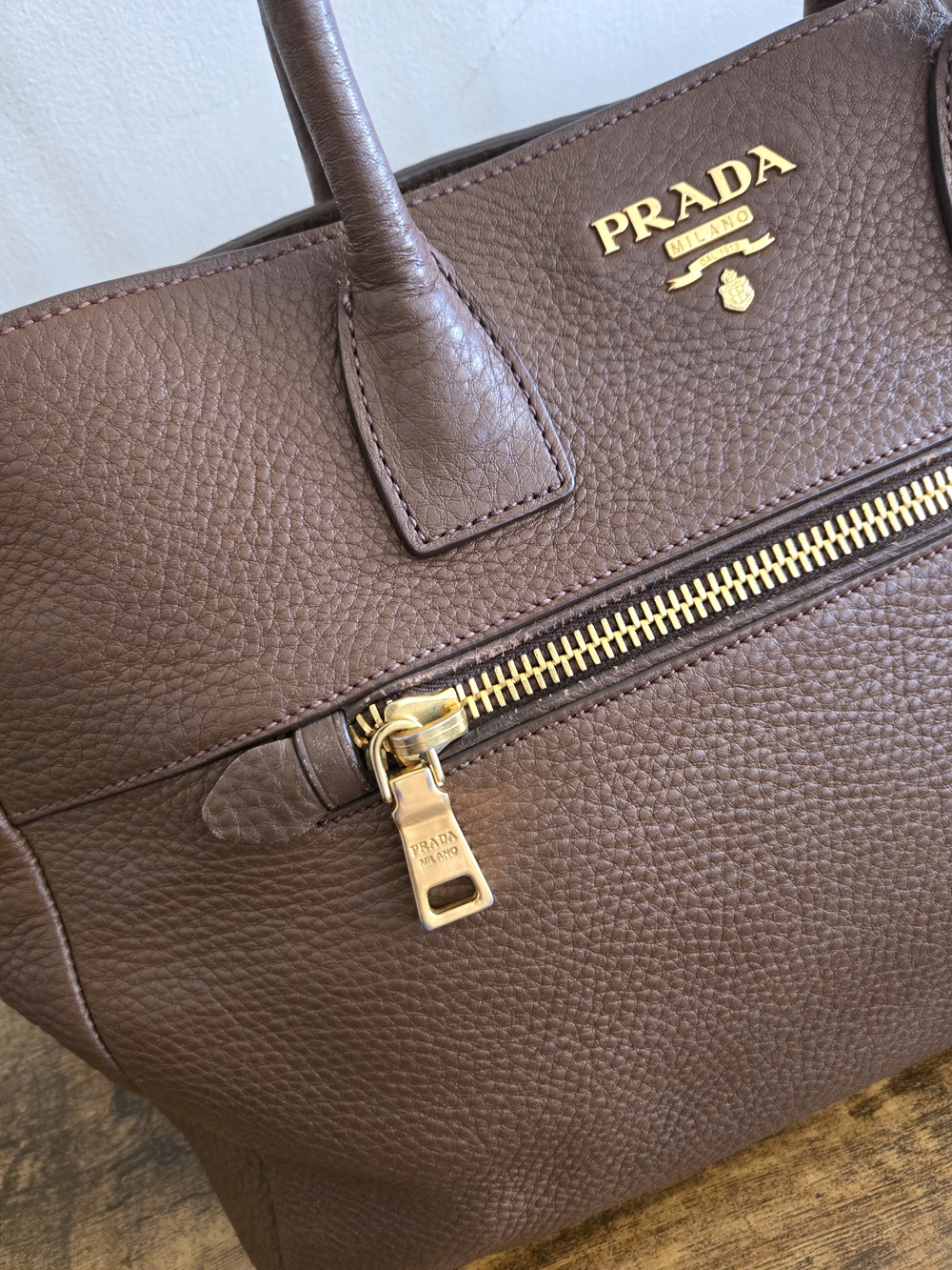 Prada Brown Leather Top-Handle Tote - Picture 9 of 9